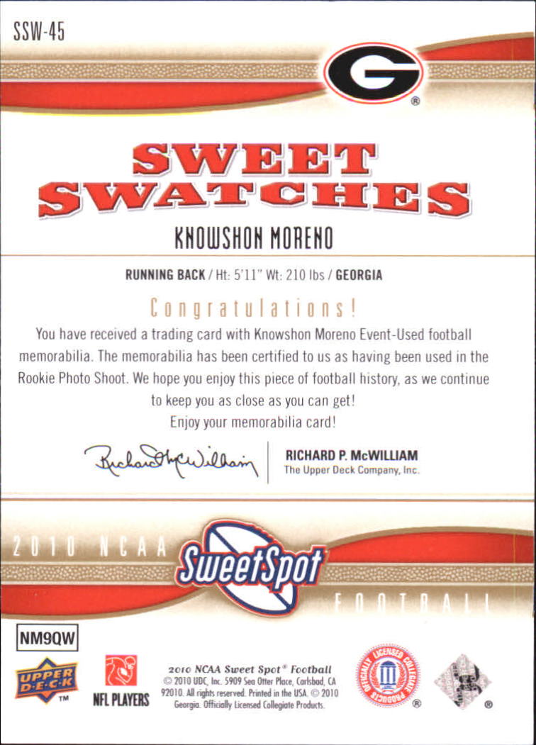 2010 Sweet Spot Sweet Swatches #SSW45 Knowshon Moreno back image