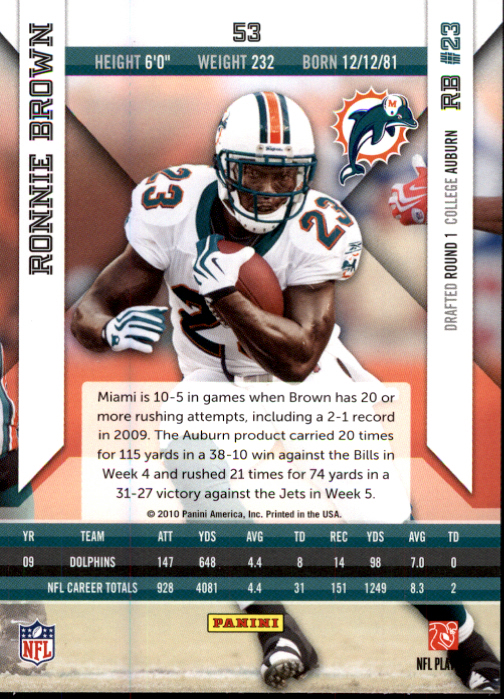 2010 Epix #53 Ronnie Brown back image