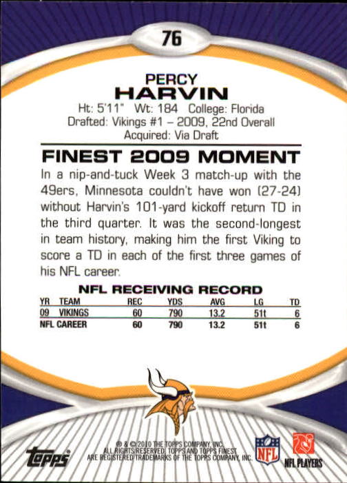 2010 Finest #76 Percy Harvin back image