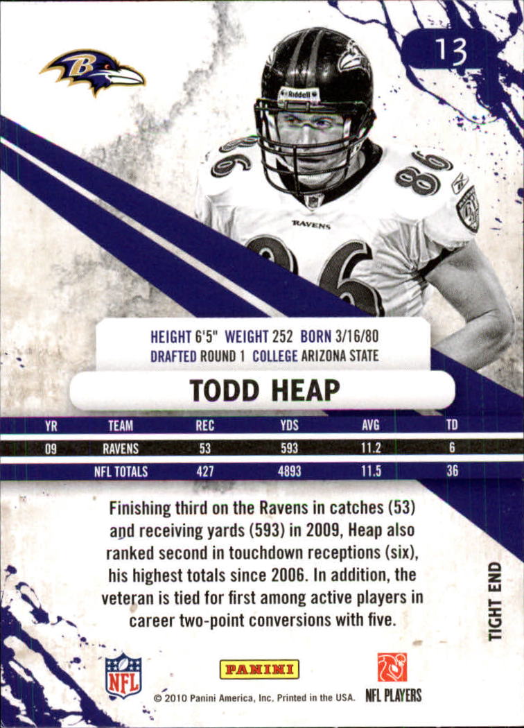 2010 Rookies and Stars Longevity #13 Todd Heap back image