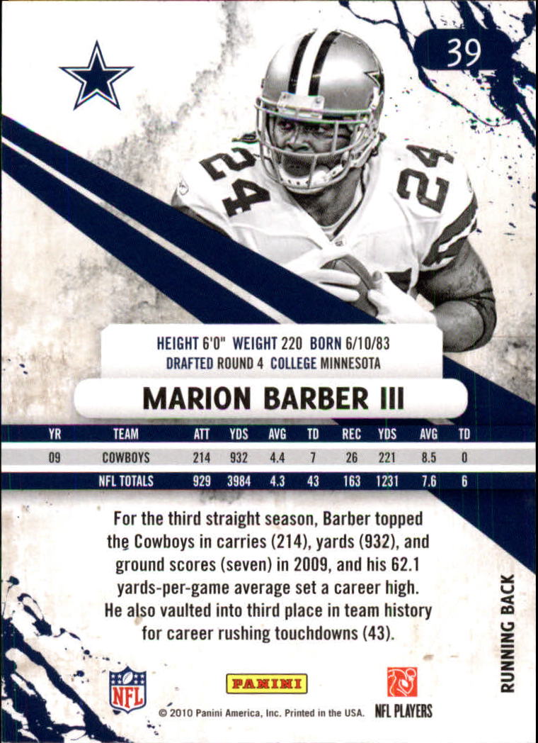 2010 Rookies and Stars Longevity #39 Marion Barber back image
