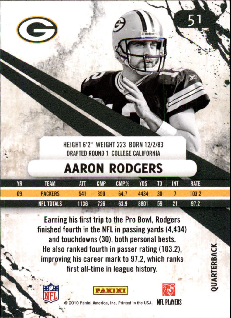 2010 Rookies and Stars Longevity #51 Aaron Rodgers back image