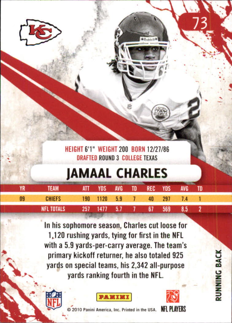 2010 Rookies and Stars Longevity #73 Jamaal Charles back image