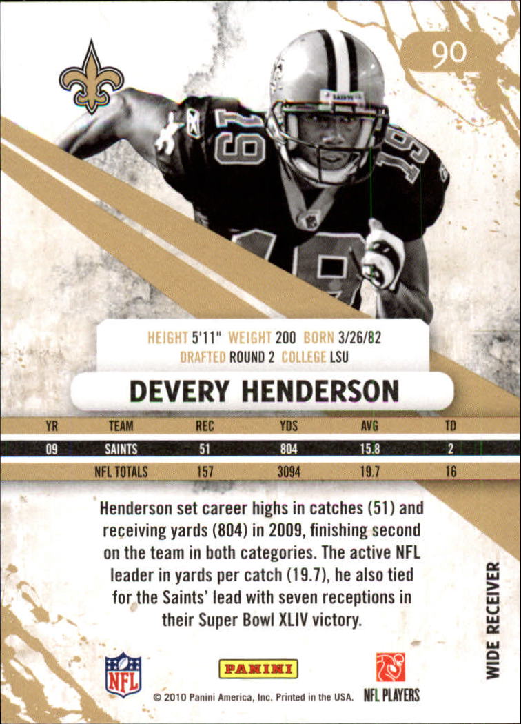2010 Rookies and Stars Longevity #90 Devery Henderson back image