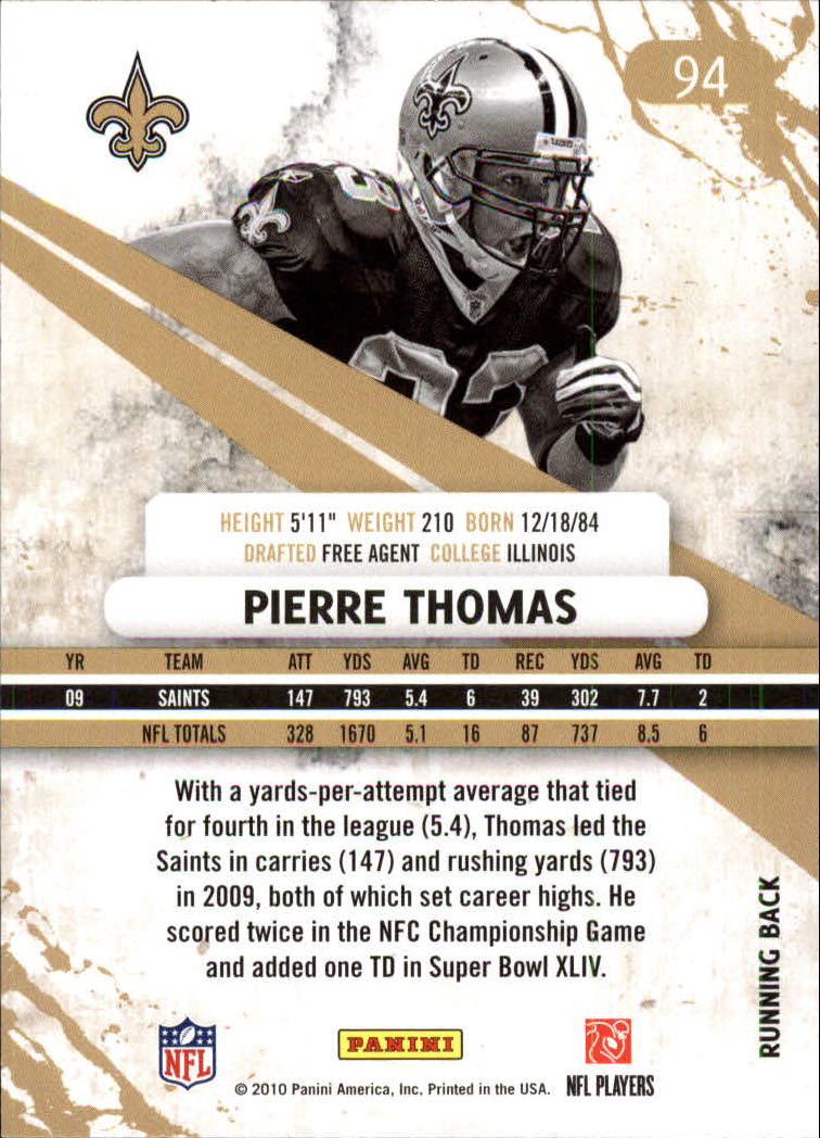 2010 Rookies and Stars Longevity #94 Pierre Thomas back image