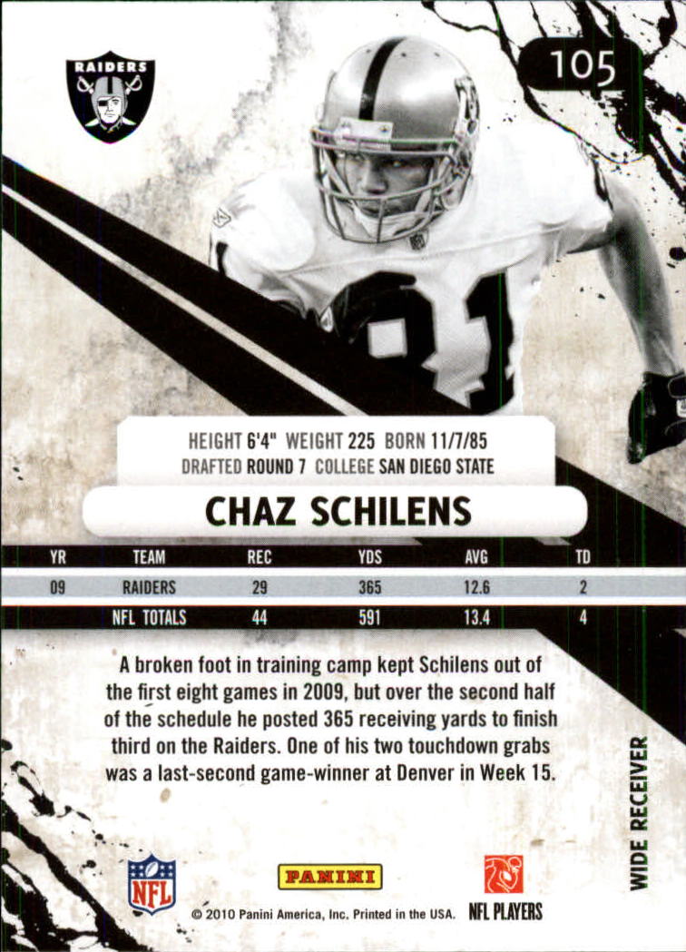 2010 Rookies and Stars Longevity #105 Chaz Schilens back image