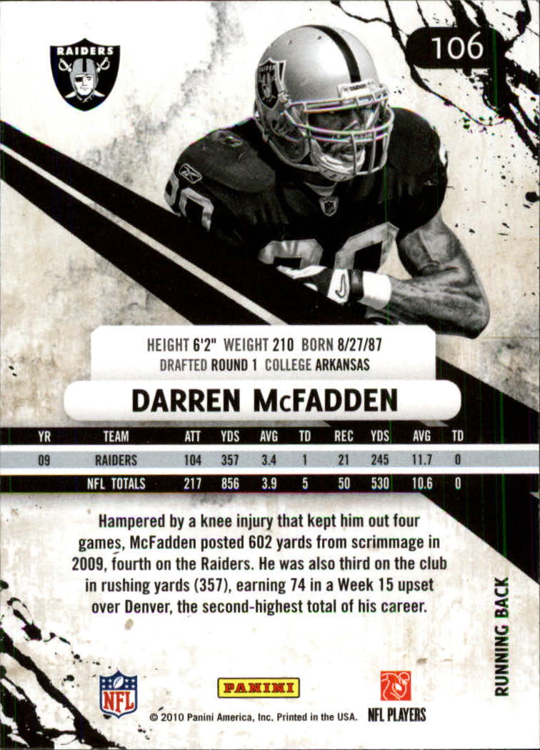 2010 Rookies and Stars Longevity #106 Darren McFadden back image
