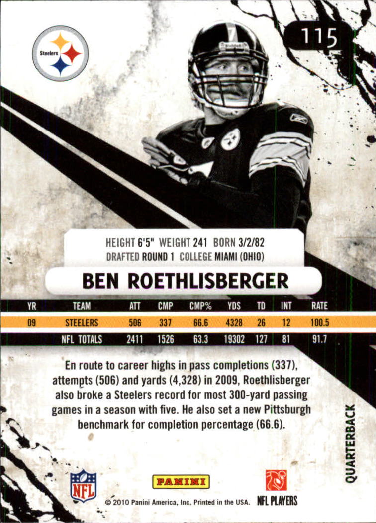 2010 Rookies and Stars Longevity #115 Ben Roethlisberger back image