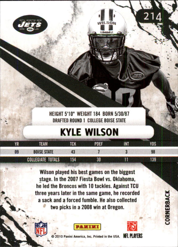2010 Rookies and Stars Longevity #214 Kyle Wilson RC back image