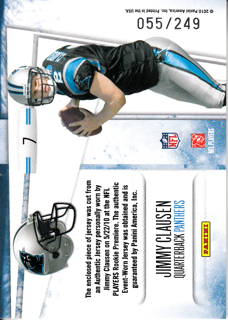 2010 Rookies and Stars Longevity Dress for Success Jerseys #7 Jimmy Clausen back image