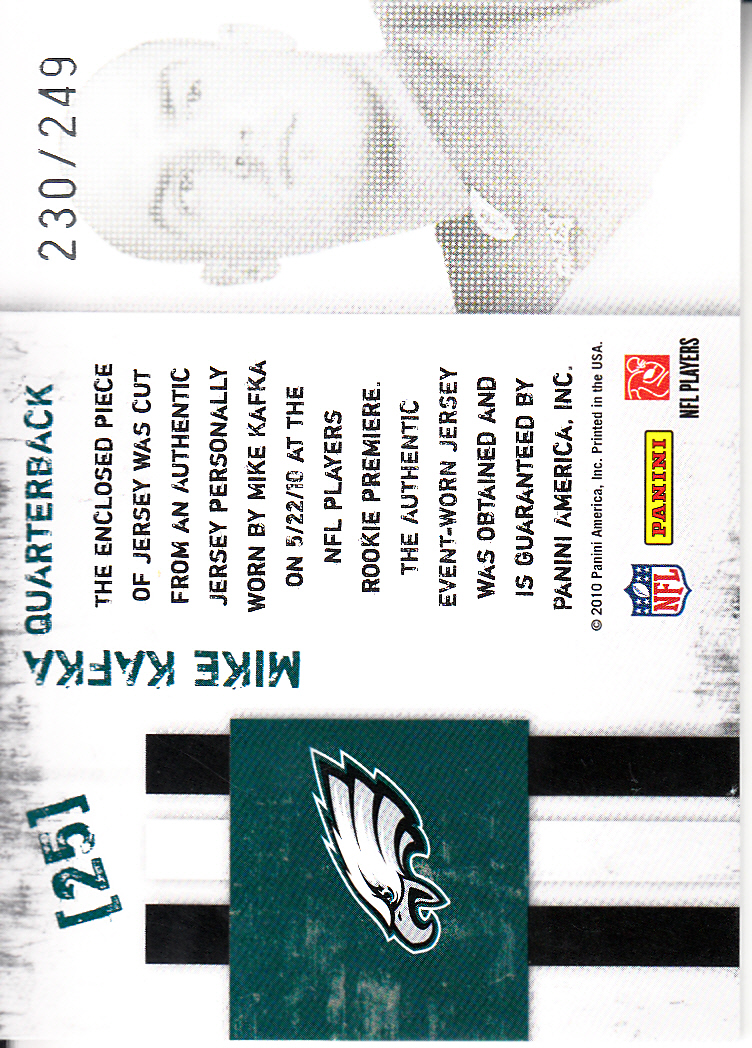 2010 Rookies and Stars Longevity Freshman Orientation Materials Jerseys #25 Mike Kafka back image