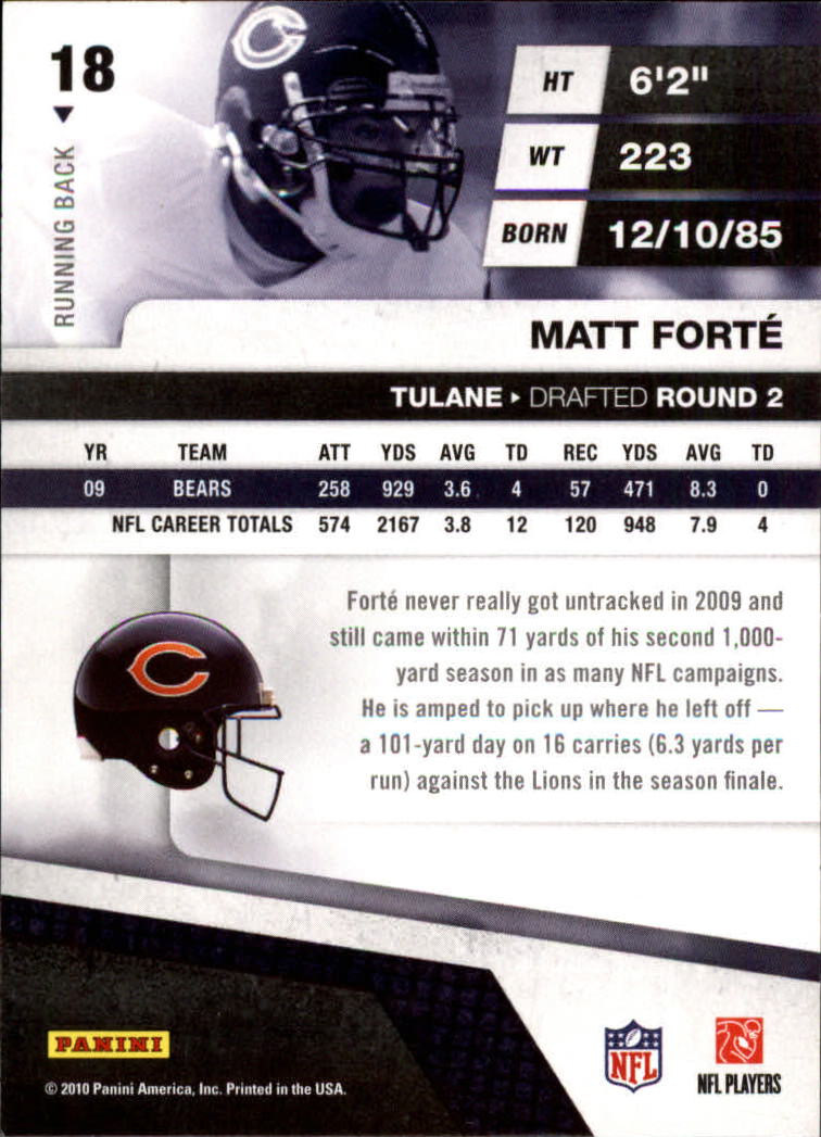 2010 Absolute Memorabilia #18 Matt Forte back image