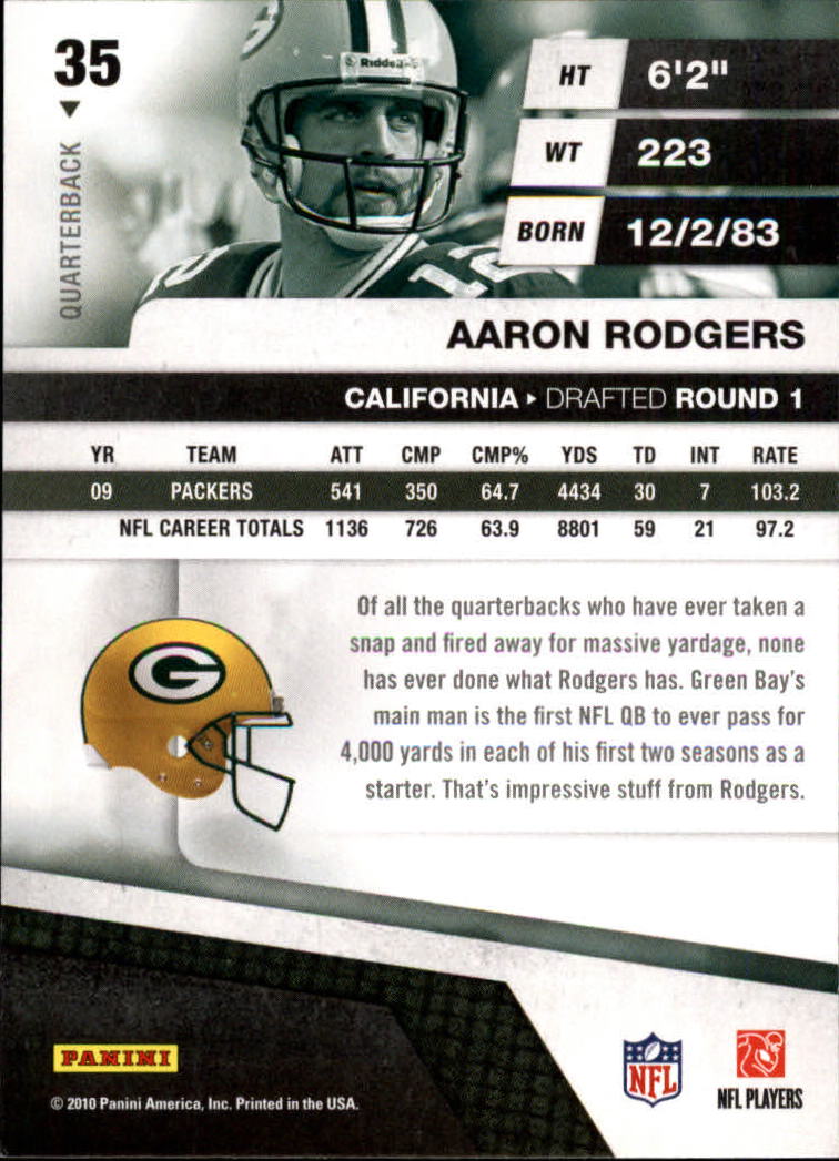 2010 Absolute Memorabilia #35 Aaron Rodgers back image