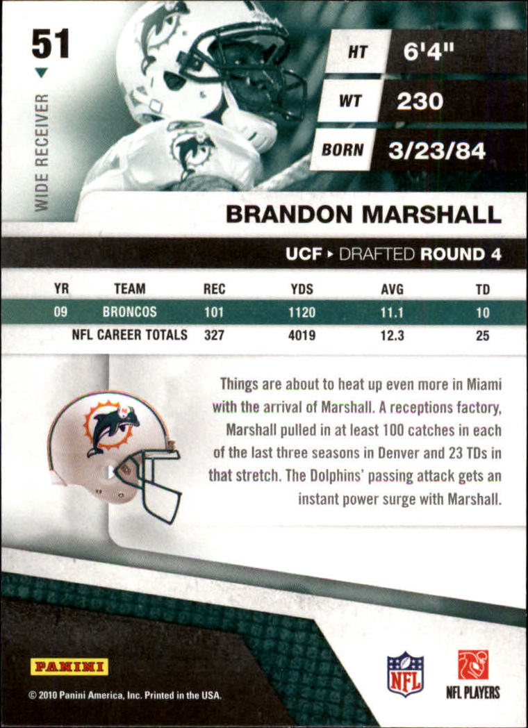 2010 Absolute Memorabilia #51 Brandon Marshall back image