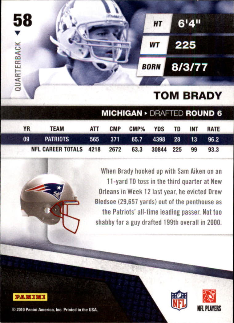 2010 Absolute Memorabilia #58 Tom Brady back image