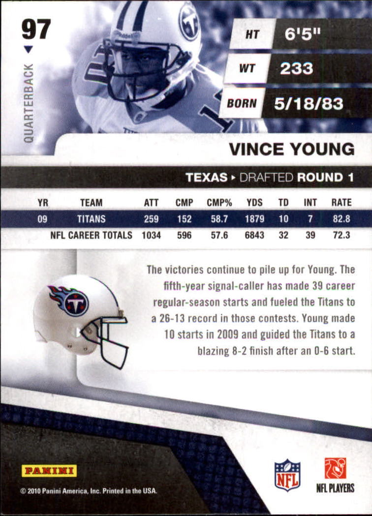 2010 Absolute Memorabilia #97 Vince Young back image