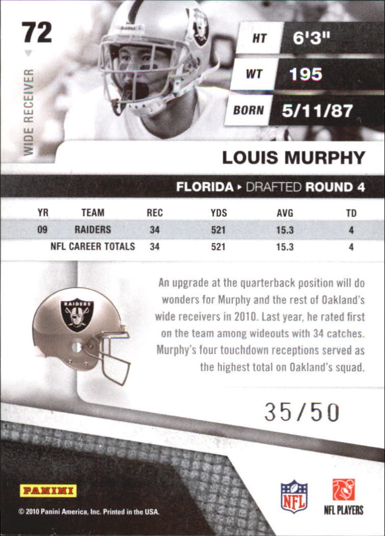 2010 Absolute Memorabilia Spectrum Silver #72 Louis Murphy back image