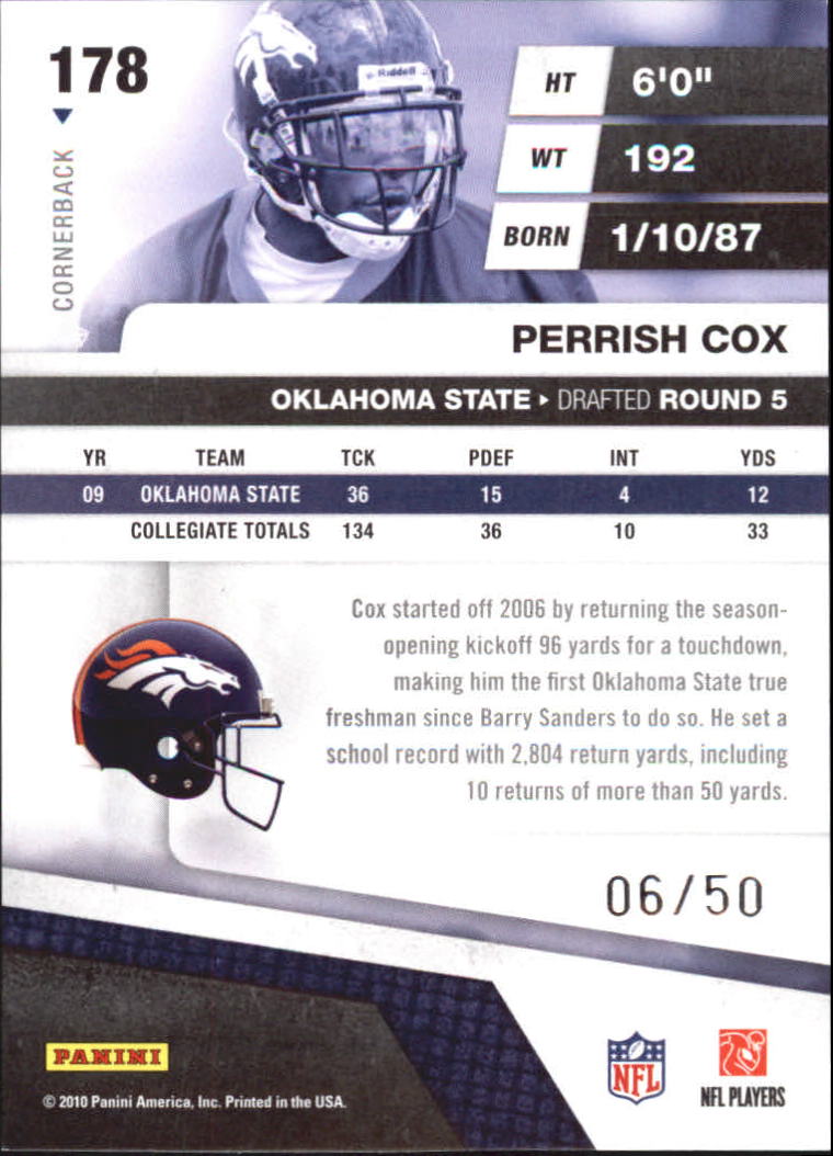 2010 Absolute Memorabilia Spectrum Silver #178 Perrish Cox back image