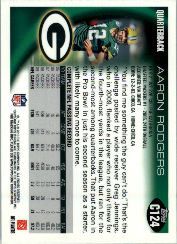 2010 Topps Chrome #C124 Aaron Rodgers back image