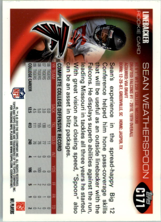 2010 Topps Chrome #C171 Sean Weatherspoon RC back image