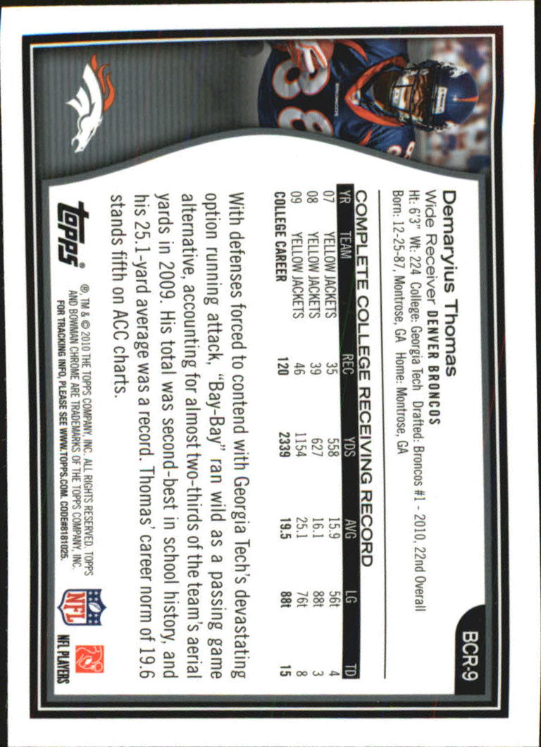 2010 Bowman Chrome Rookie Preview Inserts #BCR9 Demaryius Thomas back image