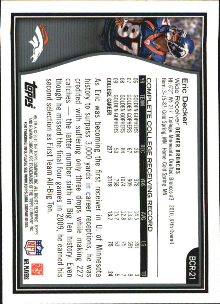 2010 Bowman Chrome Rookie Preview Inserts #BCR21 Eric Decker back image