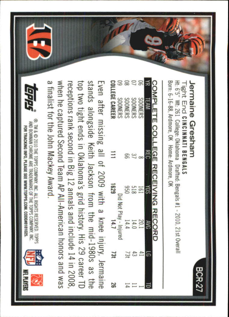 2010 Bowman Chrome Rookie Preview Inserts #BCR27 Jermaine Gresham back image