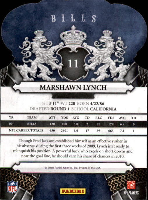 2010 Crown Royale #11 Marshawn Lynch back image
