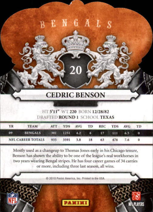 2010 Crown Royale #20 Cedric Benson back image