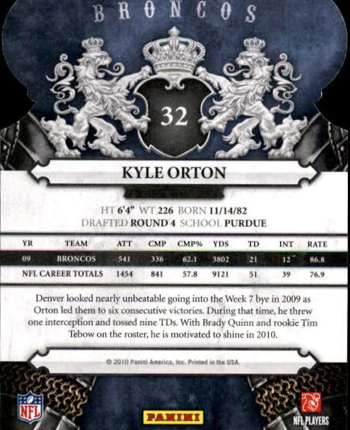 2010 Crown Royale #32 Kyle Orton back image