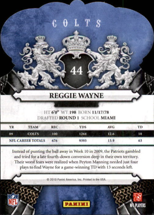 2010 Crown Royale #44 Reggie Wayne back image