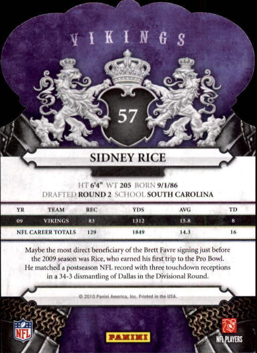 2010 Crown Royale #57 Sidney Rice back image