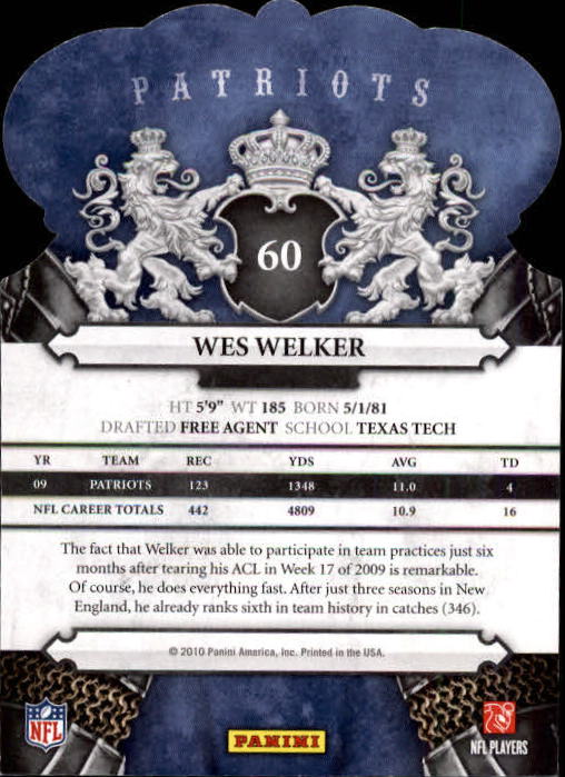 2010 Crown Royale #60 Wes Welker back image