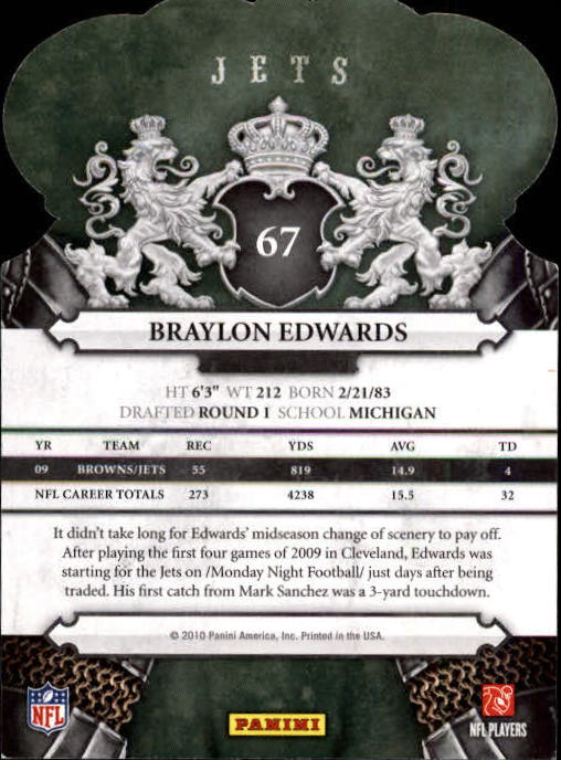 2010 Crown Royale #67 Braylon Edwards back image