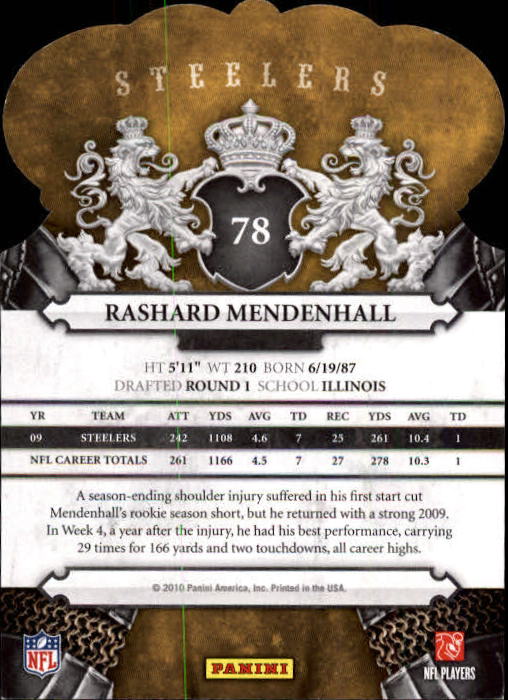 2010 Crown Royale #78 Rashard Mendenhall back image