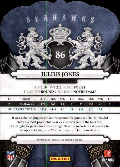 2010 Crown Royale #86 Julius Jones back image