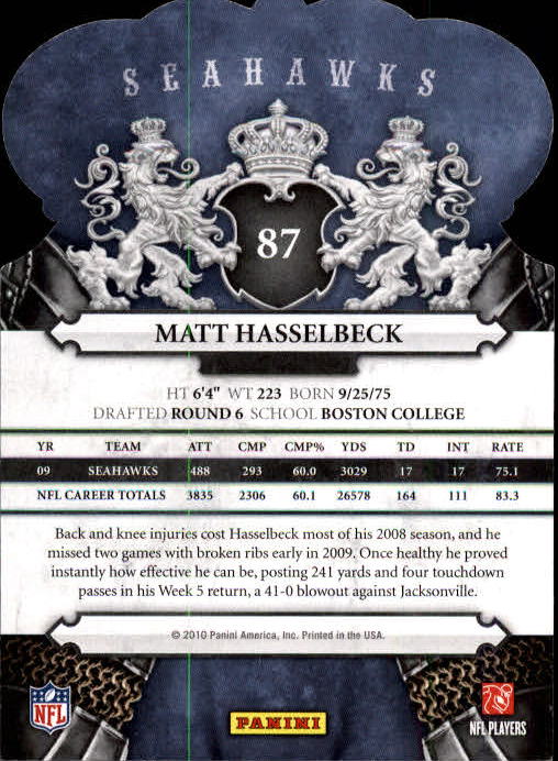 2010 Crown Royale #87 Matt Hasselbeck back image