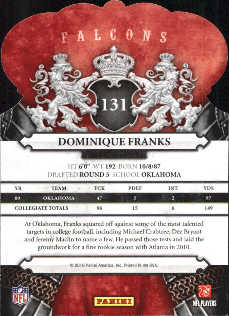2010 Crown Royale #131 Dominique Franks RC back image