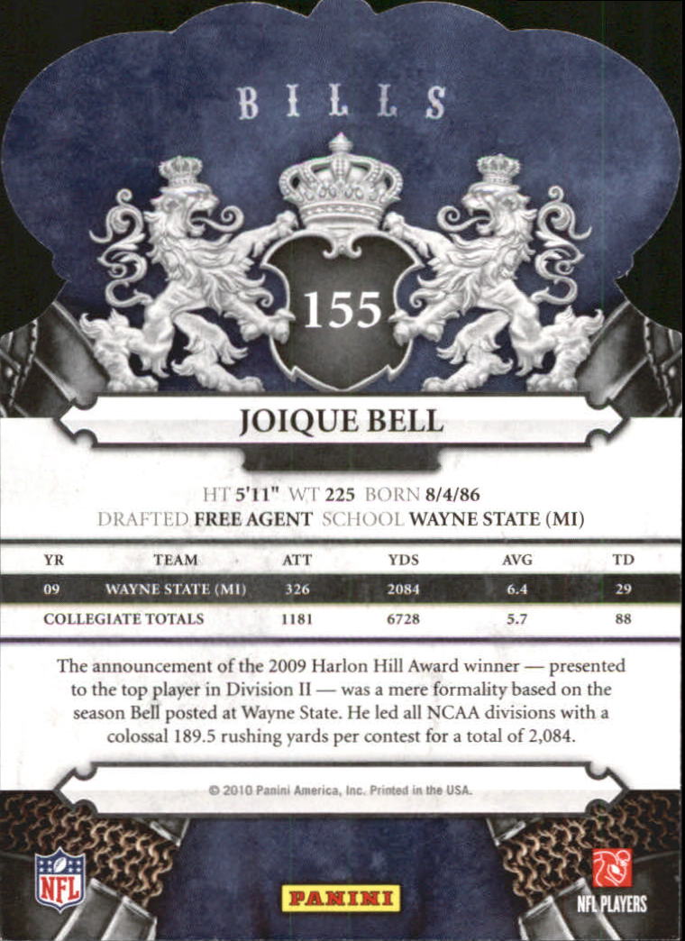 2010 Crown Royale #155 Joique Bell RC back image