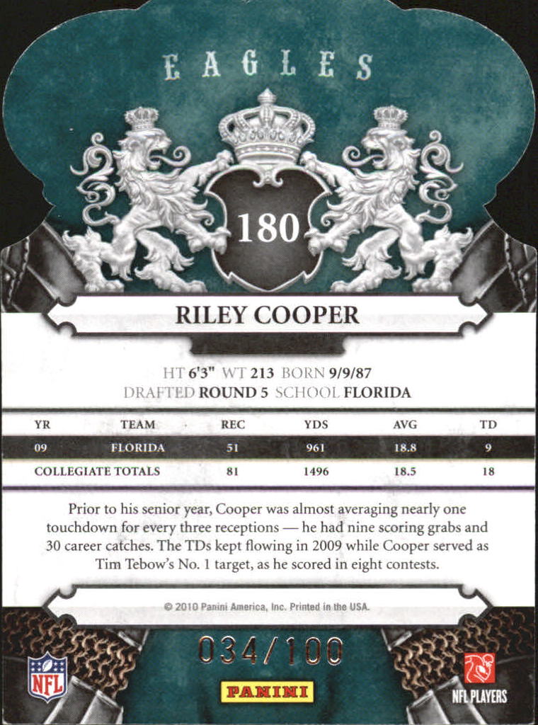 2010 Crown Royale Blue #180 Riley Cooper back image