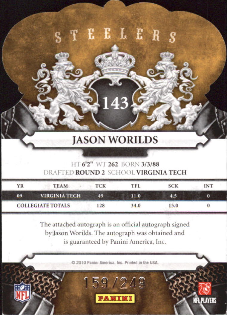 2010 Crown Royale Autographs #143 Jason Worilds/249 back image