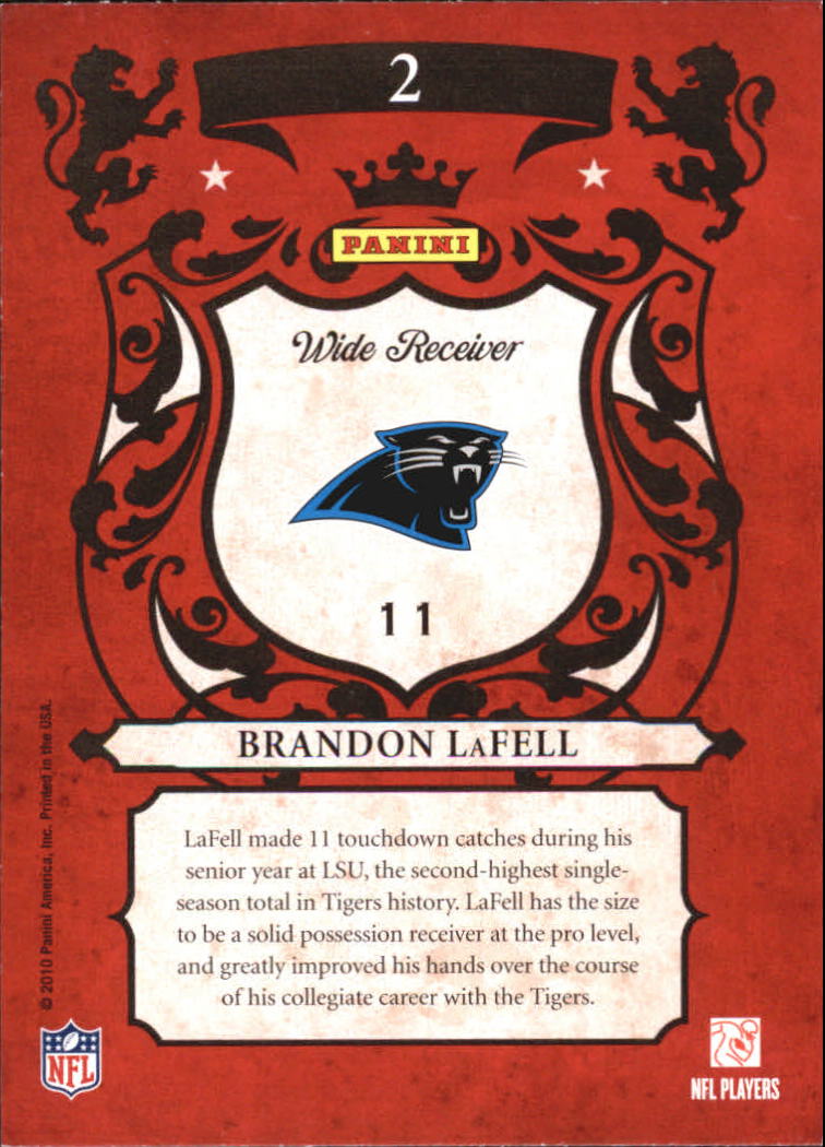 2010 Crown Royale Rookie Royalty #2 Brandon LaFell back image