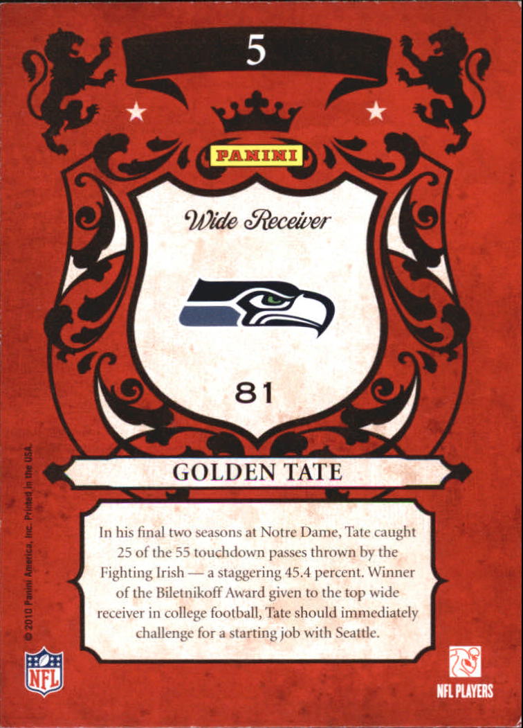 2010 Crown Royale Rookie Royalty #5 Golden Tate back image