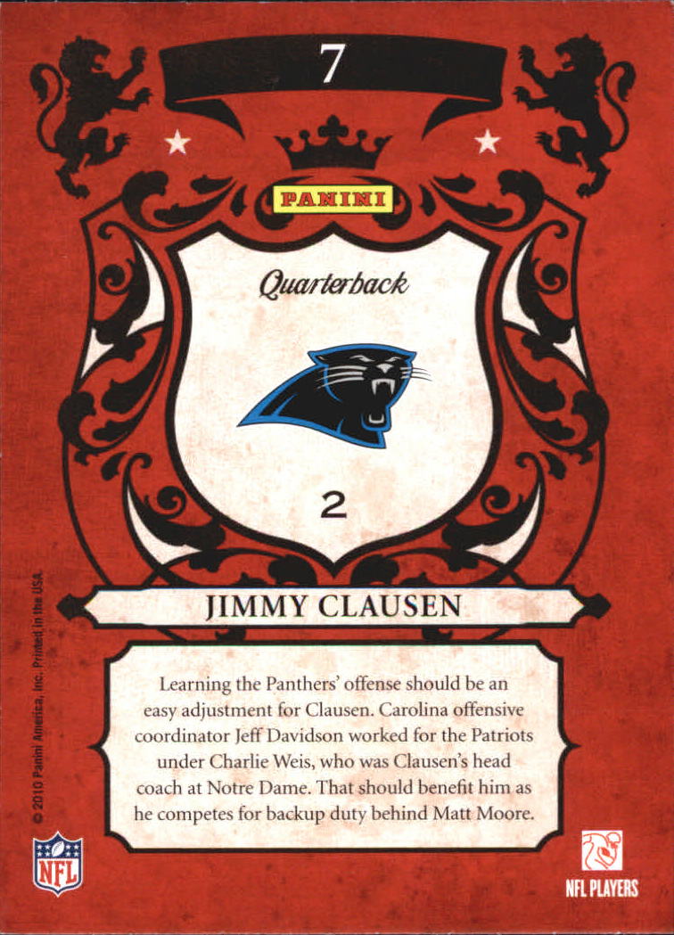 2010 Crown Royale Rookie Royalty #7 Jimmy Clausen back image
