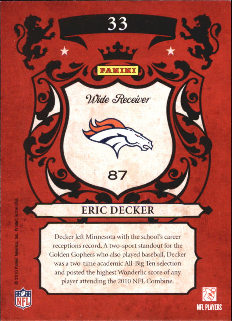2010 Crown Royale Rookie Royalty #33 Eric Decker back image