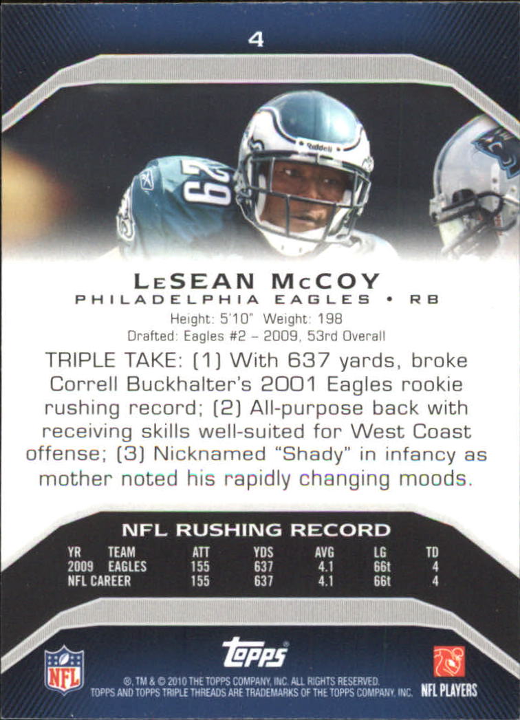 2010 Topps Triple Threads #4 LeSean McCoy back image