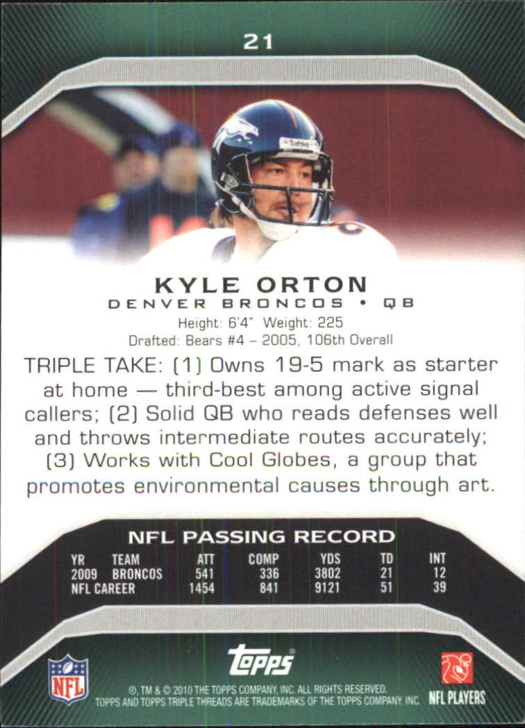 2010 Topps Triple Threads #21 Kyle Orton back image