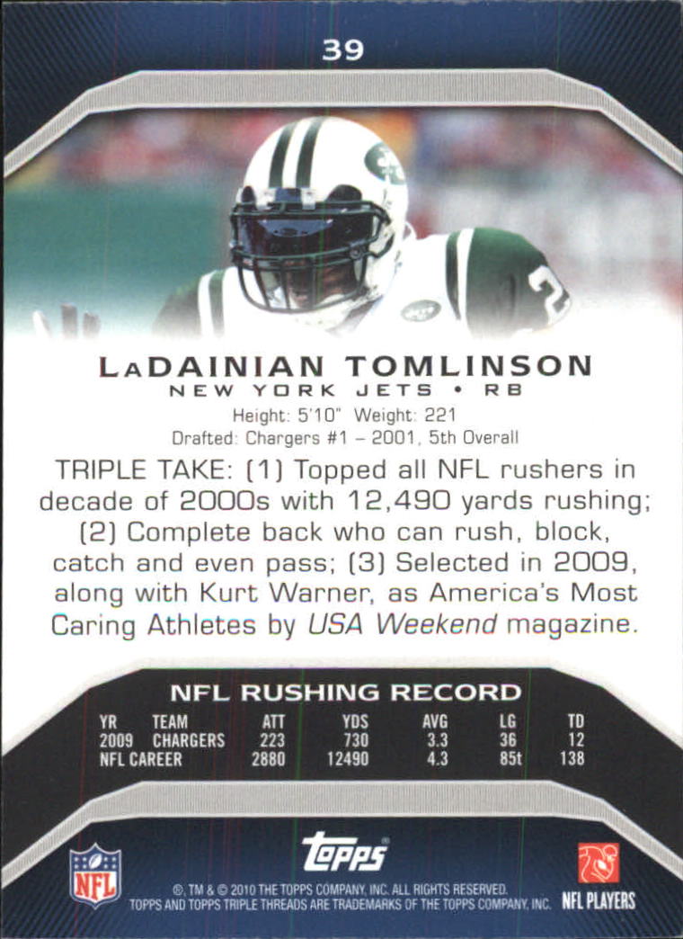 2010 Topps Triple Threads #39 LaDainian Tomlinson back image