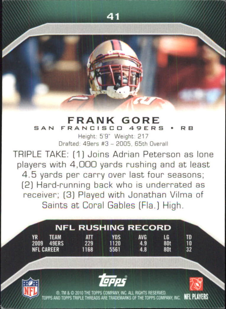 2010 Topps Triple Threads #41 Frank Gore back image