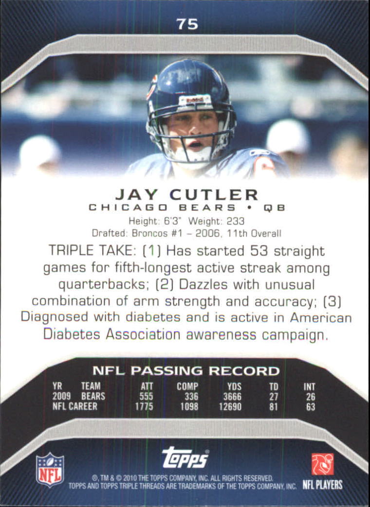 2010 Topps Triple Threads #75 Jay Cutler back image